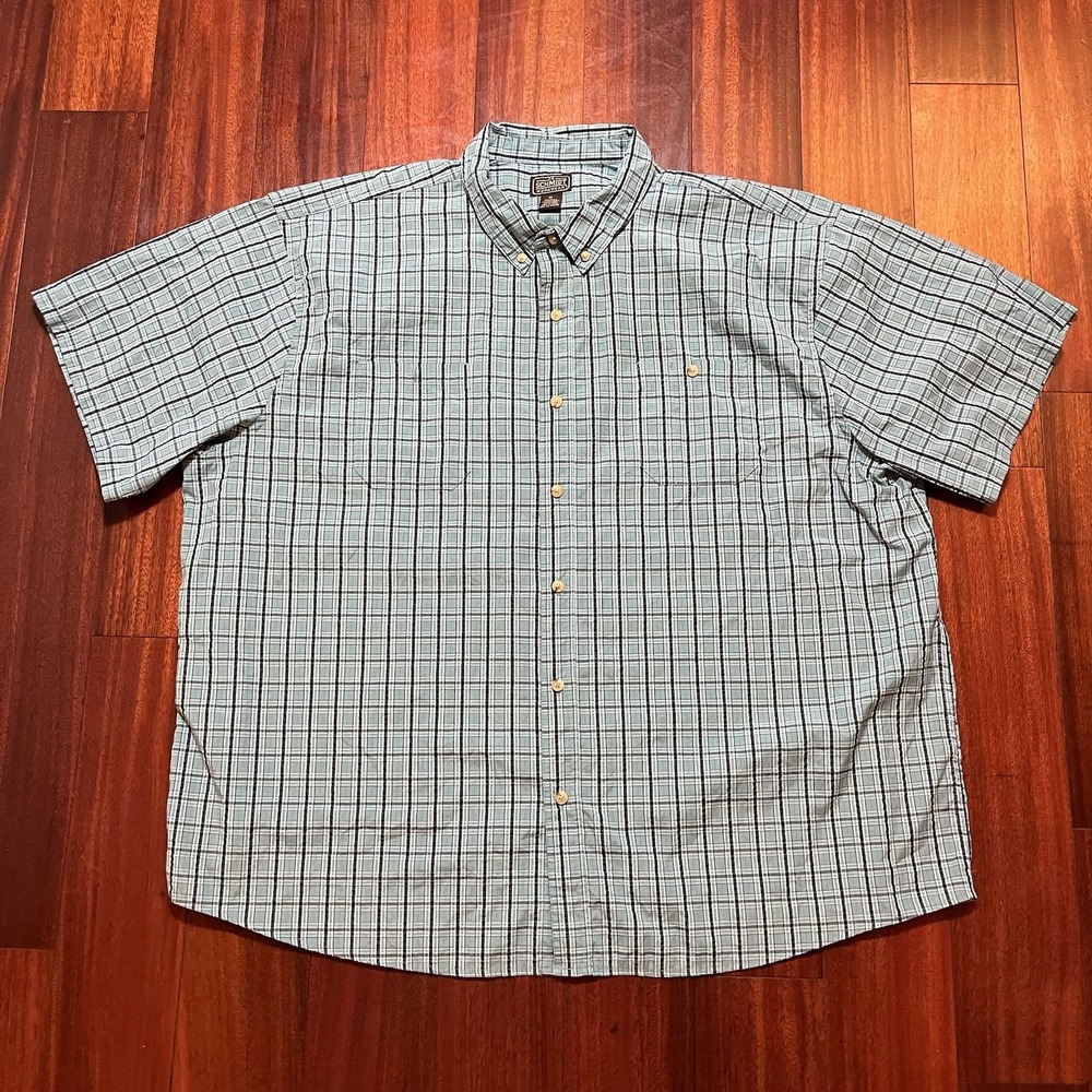 Schmidt Workwear Shirt Mens 4XL 4X Green Seersucker Plaid Gorpcore Short Sleeve